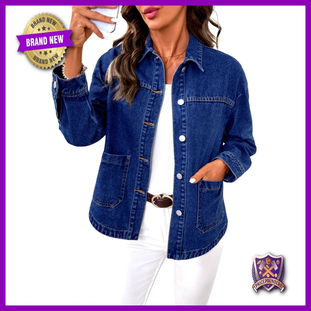Oversized Denim Jacket Classic Boyfriend Fit Casual Chic Button Down Minimal